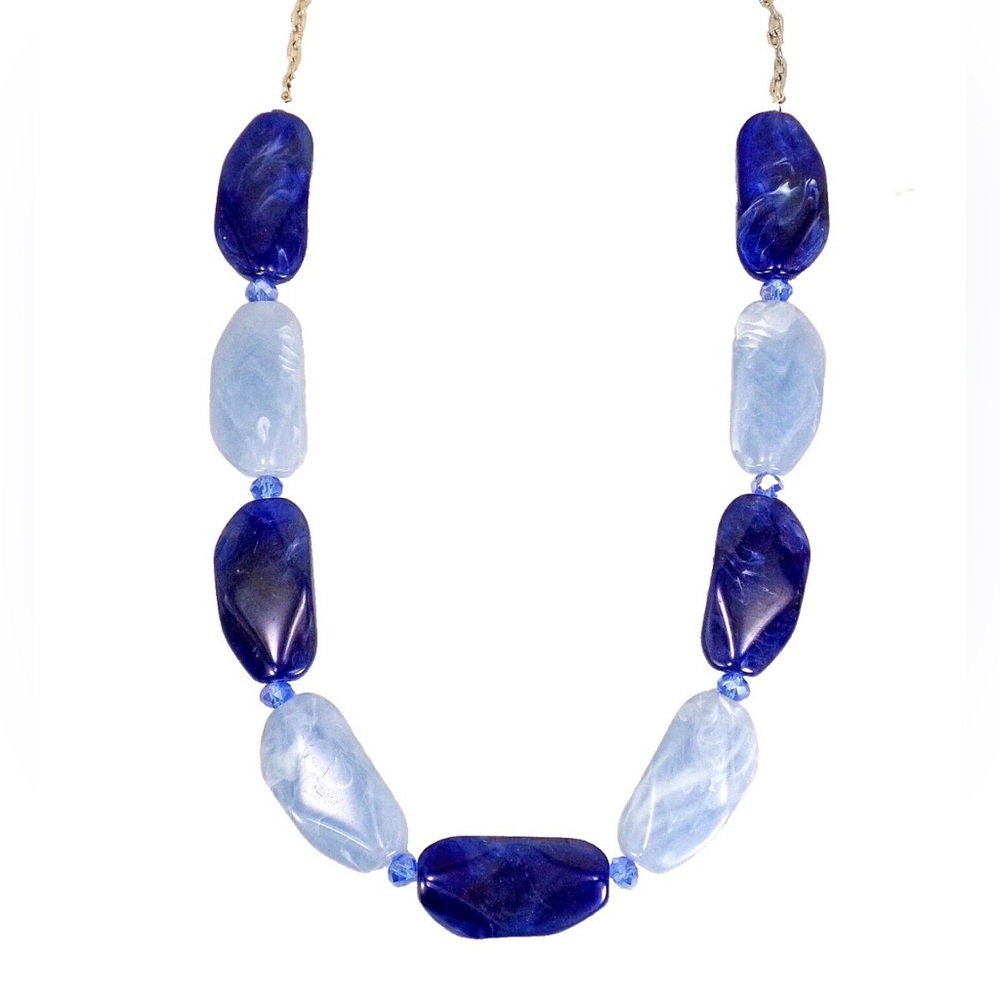 Blue Bead Statement Necklace with with big and bold light dark blue beads New